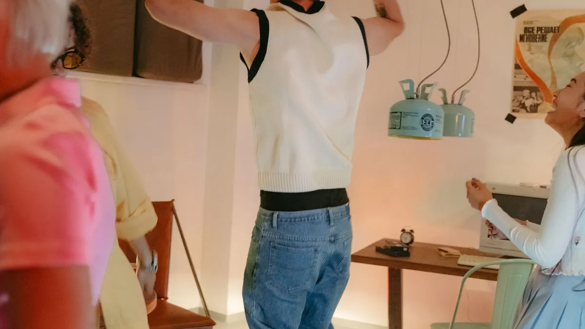 Teenagers at a retro-themed house party